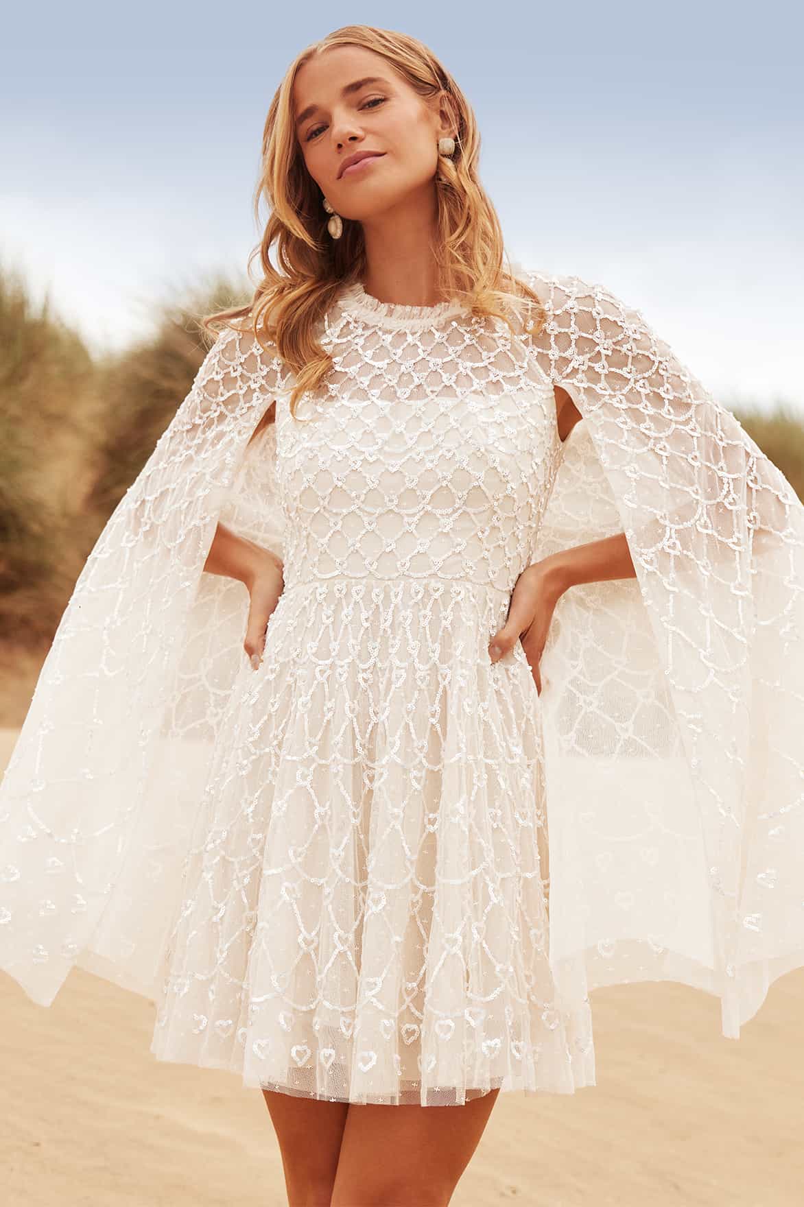 Home 81 Needle and Thread Heart Lattice Micro Bridal Mini Dress