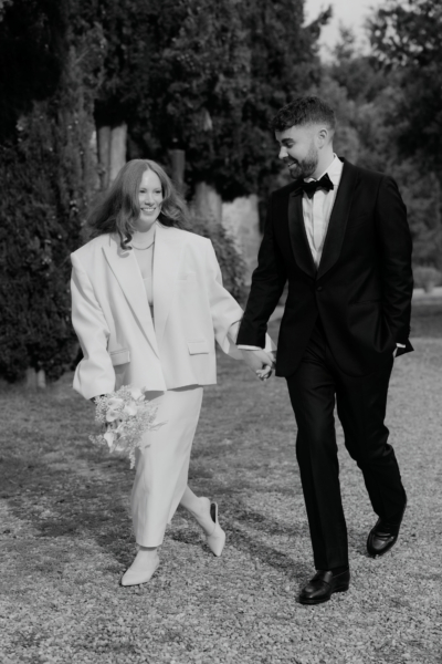 An Arakii Suit with Oversized Jacket for a Chic Italian Wedding at Antico Borgo